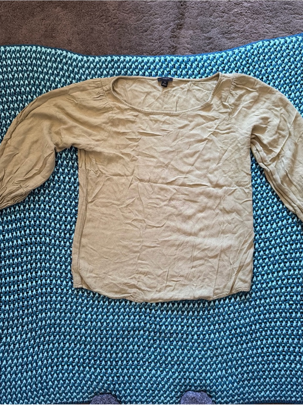 Ann Taylor Light Olive Scoop Neck Long Sleeve Top
